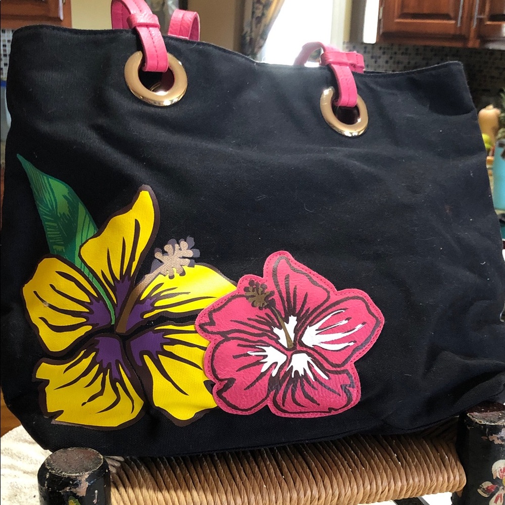 Elegant Black Tote with Floral Accents